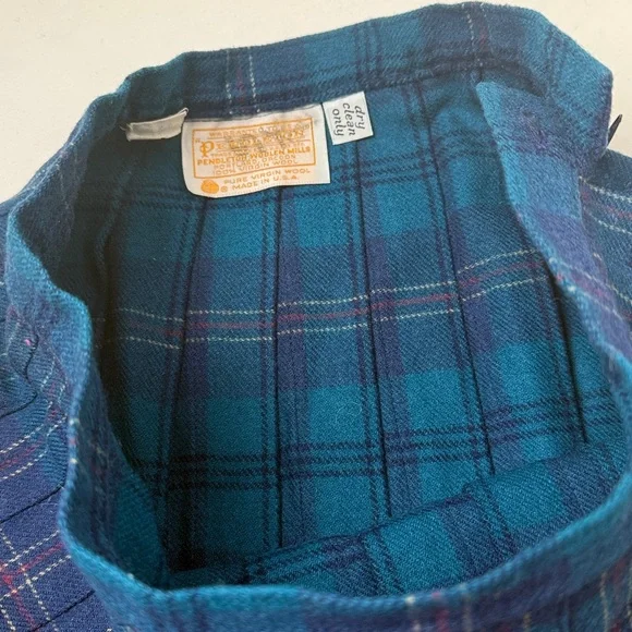 Pendleton Teal and Navy Plaid A-Line Skirt - Picture 2 of 6